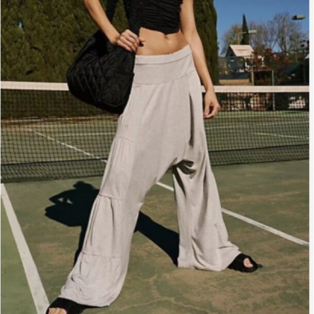 Free People Movement Stay Low Harem Pants Wide Waist Pockets Heather Gray XS NWT